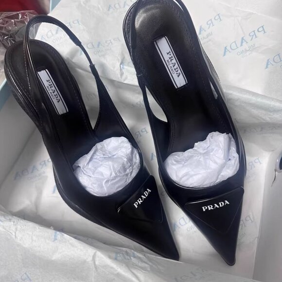 Prada Black Pointed Slingback Heels - Picture 1 of 6